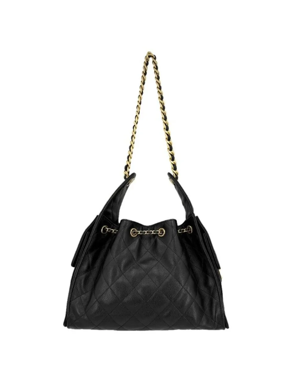Chanel Shoulder Bag 25 Small Handle Chain CC Logo Caviar Leather Black Gold